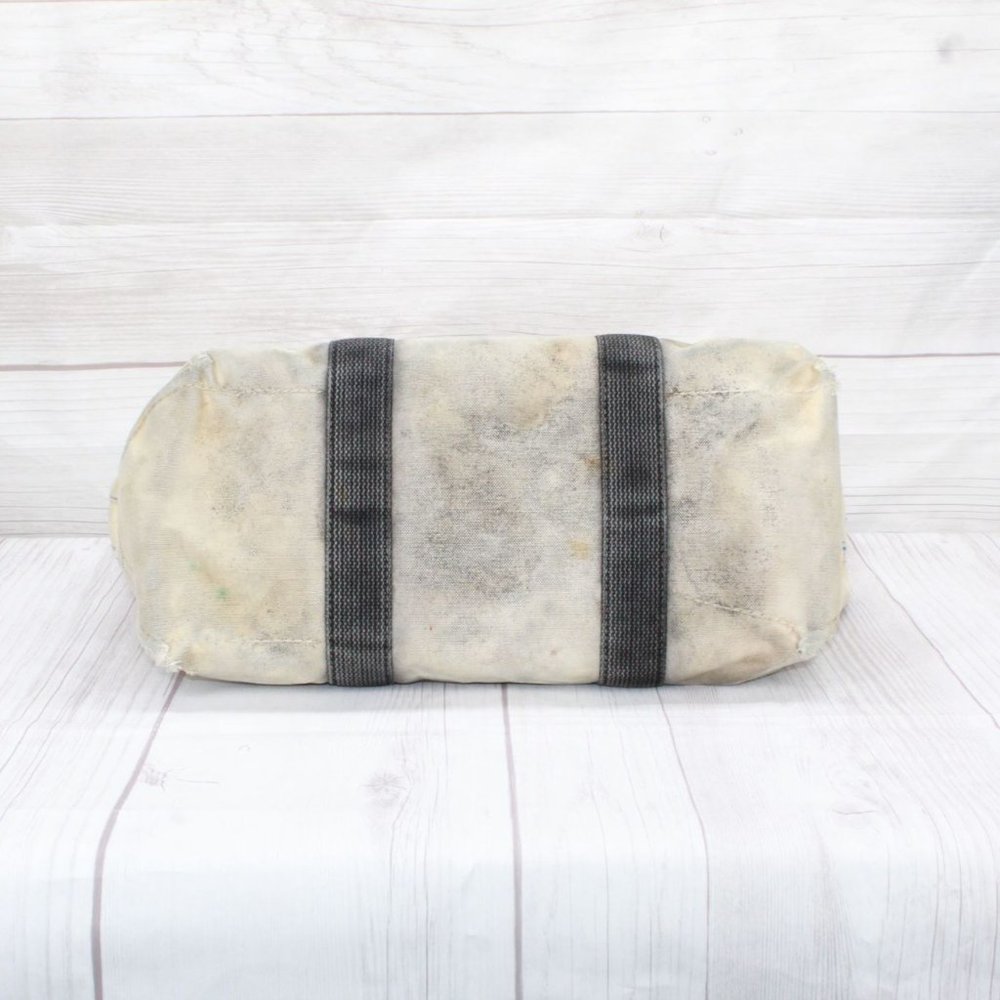 Vintage LL Bean Cream Canvas Leather Double Handle Zipper Tote Boat Beach Bag - Picture 7 of 8